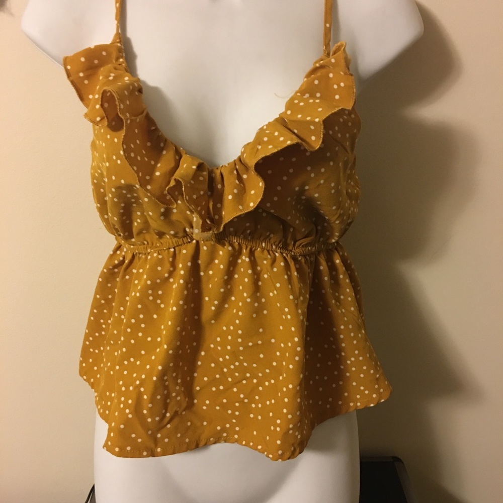 Sleeveless mustered color pokadot shirt size small